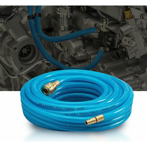 Hengda Tuyau d'air comprimé 10m 1/4" Raccord d'air comprimé Raccord rapide à une main - Bleu (1/5)