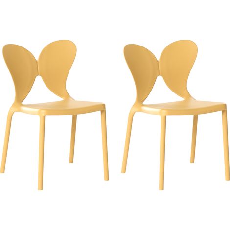 Conjunto de 2 sillas de jardín de plástico material sintético para interior y exterior comedor respaldo tipo mariposa amarillo Larissa