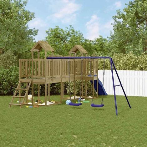 Jeu extérieur enfant : Maisonnette de jeu avec mur d'escalade bois de pin imprégné jeu extérieur enfant, aire de jeu jardin, balançoire enfant , pour jardin, usage domestique , enfant 3-8 ans (1/5)
