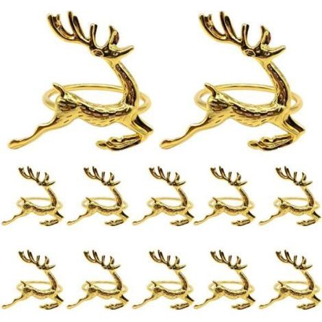 Rond de serviette - Noël - Rennes - 12 pièces - Or - Fer (1/4)