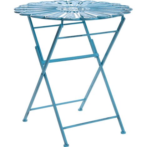 Outdoor Bistro Table Blue Metal Powder Coated Distressed Effect PAVIA