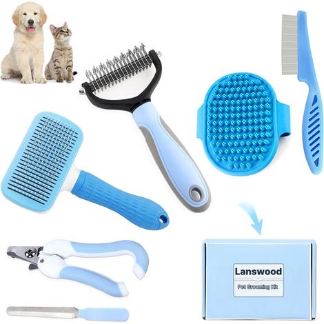 Kit de toilettage complet pour animaux : brosse autonettoyante, peigne anti-puces, coupe-griffes et lime pour chiens et chats