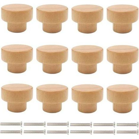 Boutons de Porte en Bois, 12 Pièces Poignées de Meuble, Bouton de Tiroir en Bois, Poignées de Boutons Rond Poignées de Tiroir de Placard, Poignées de Porte de Commode de Meuble