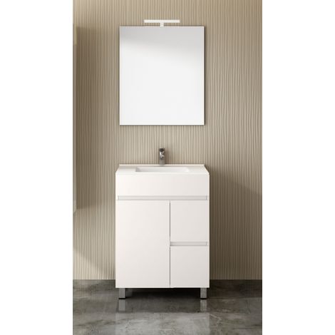 Mueble de baño ancho Isquia con lavabo y espejo. Se envía montado. 60CM Blanco Brillo