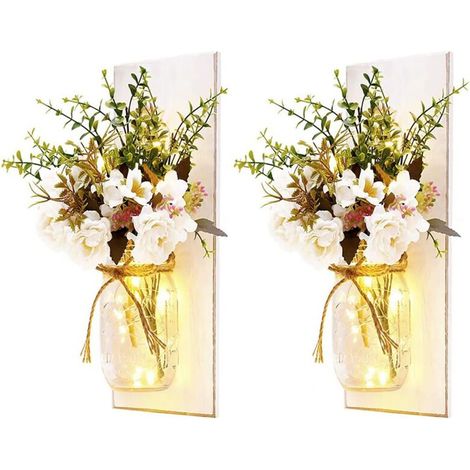 Applique Murale Pot Mason - LED avec Minuterie et 8 Modes - Pour Intérieur Extérieur Jardin Patio - Lot de 2 (1/5)
