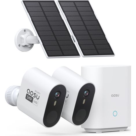 AOSU 5MP Telecamera Wi-fi Esterno con Pannello Solare, richiede HomeBase, videocamera sorveglianza, Campo visivo166°, Nessun Costo Mensile, Rilevamento Umano PIR, Visione Notturna, Audio a 2 Vie [Clas (1/5)