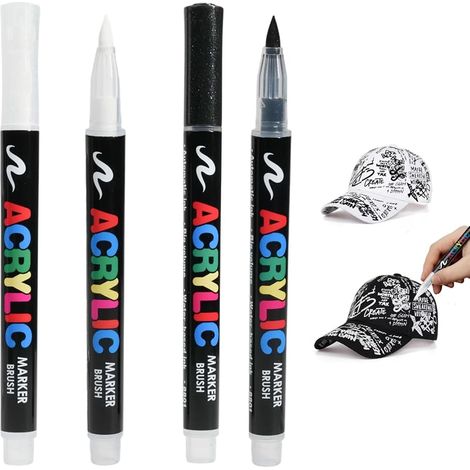 Set mit 4 permanenten Textilmarkern (2 schwarze und 2 weiße) – Maschinenwaschbar – Wasserfeste Acrylfarbe – Ideal für T-Shirts, Stoffbeutel, Schwämme, Handtaschen und DIY-Projekte (1/5)