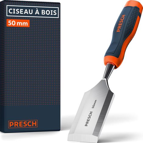 1 - Ciseau à bois - Acier trempé - Angle 25° prêt à l&39emploi - Pour menuiserie et sculpture - Poignée ergonomique - Gris - 50mm