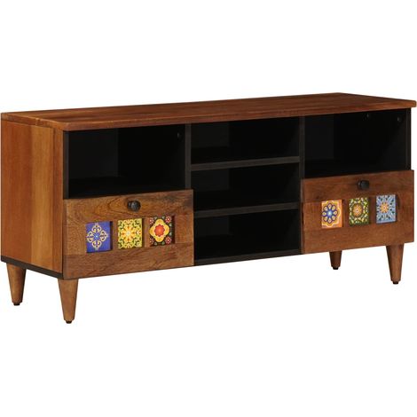 TV Cabinet with Drawer Walnut 100 x 33 x 46 cm Solid Mango Wood vidaXL