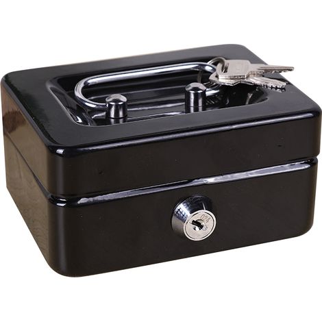 Caisse avec plateau à monnaie, coffre-fort de rangement en métal avec serrure, mini organiseur d'épargne pour la maison ou la voiture, noir (1/5)