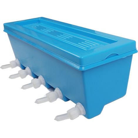 Mangeoire pour petits animaux de ferme (bovins, ovins, porcins) avec 5 tétines, bleue, capacité de 8 litres (1/5)