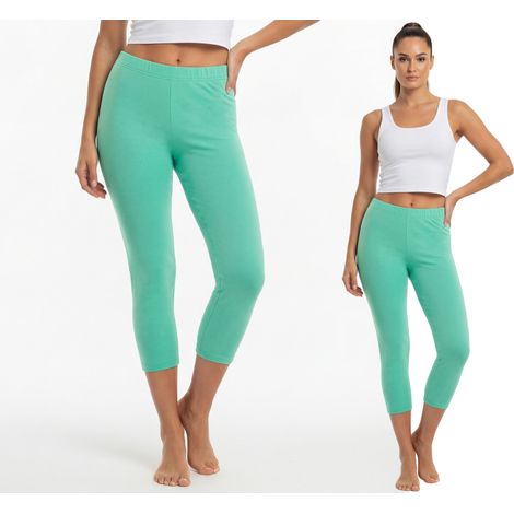 Bequeme 3/4-Leggings aus Baumwolle, polnischer Hersteller, mintgrün, Größe L (1/3)