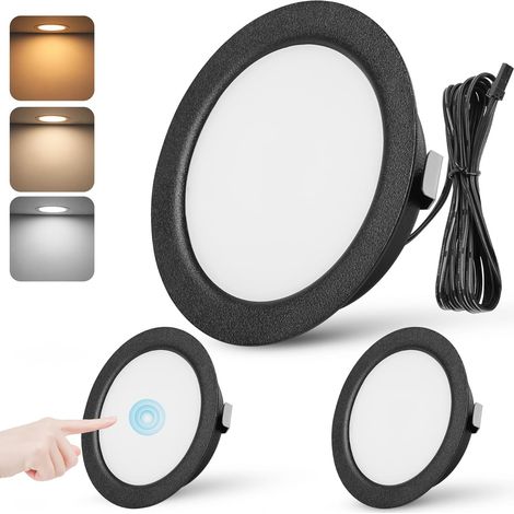 Spot LED Encastrable Dimmable 3W Spot LED 12V Extra Plat Spots de Plafond Blanc Chaud 3000K Blanc Neutre 4000K Blanc Froid 6000K Réglage Tactile Spot Encastrable avec câble de 2m, Lot de 6, Chrome