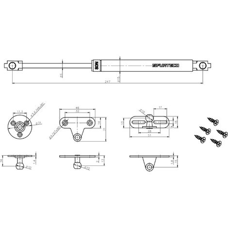 Vérin à gaz PG1, 244 mm, 80 N (1/3)