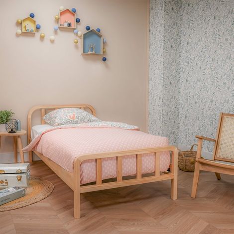Lit enfant en pin massif naturel tête de lit arrondie 90x190 - LT17019 (1/5)