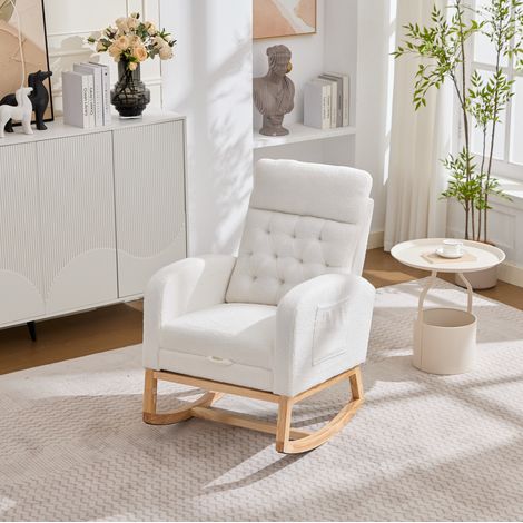 poltrona a dondolo in bouclé con poggiapiedi OKMYHOME (1/5)