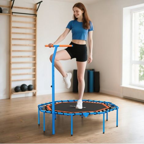 Trampoline de fitness d'intérieur avec poignée réglable, pliable, bleu OKMYHOME (1/5)