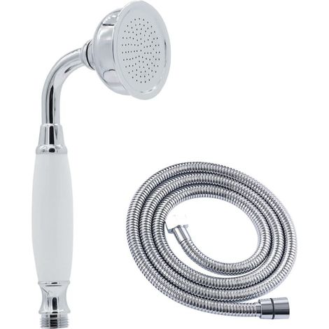 Douchette de douche à main vintage chromée avec tuyau flexible de 59 pouces à haut débit de rechange pour pommeau de douche antique sans support de baguette, forme de téléphone ronde rétro en laiton a