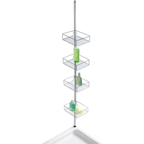 Wenko – Étagère télescopique salle de bains 4 niveaux – Hauteur réglable 56-275 cm – Installation sans perçage – Acier inoxydable brillant