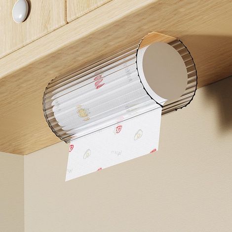 2 Porte-rouleau, transparent, PET, sans perçage, adhésif, gain de place, salle de bain, cuisine (1/3)