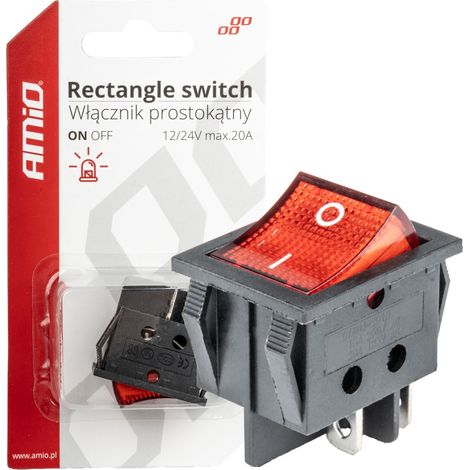 Roter rechteckiger Schalter 12V 230V beleuchtet BU02 amio-03613 (1/5)