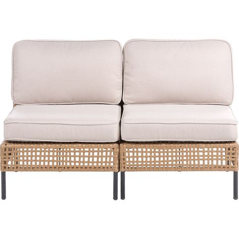 Gartensofa 2-Sitzer OMEGANA ohne Armlehnen Polyrattan Hellbeige