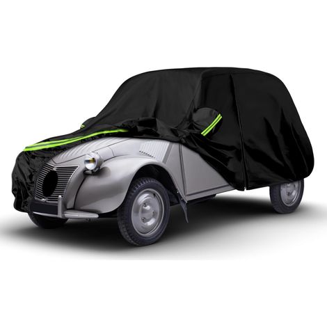 Housse de Voiture Adaptée pour 2CV 1948-1990 Dyane 1967-1983, Housse de Garage Complète Noire étanche avec Porte Zippée pour Neige, Pluie, Protection Tous Temps (1/5)
