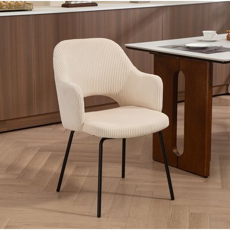 Esszimmerstuhl aus Cordstoff, Muschelform, Metallbeine, beige OKMYHOME (1/5)