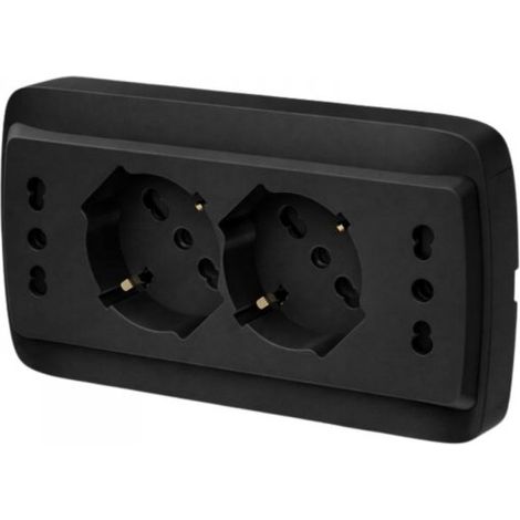 Multipresa Da Incasso Scatola 503 Nero Opaco, 2 Prese Schuko Universale P40 + 2 Prese Bipasso Italiano 10/16A, 140X80X23mm