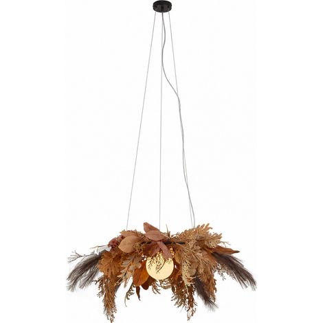 QAZQA Japandi hanglamp zwart met beige bloemen en wit glas - (1/5)