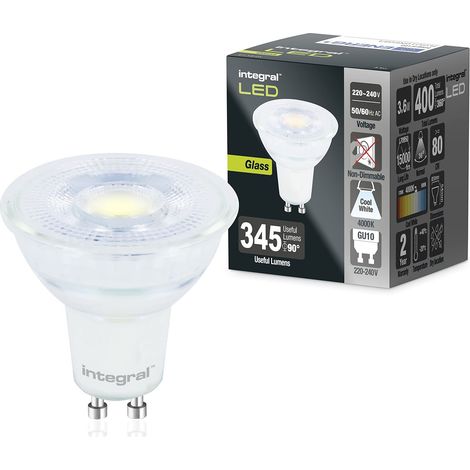 Integral Ampoule LED en verre GU10 5 PACK blanc froid 4000K, 400LM, 3,6W (équivalent à 50W) non dimmable - Efficace en énergie et idéale pour les spots et projecteurs dans les salles de bains (1/5)