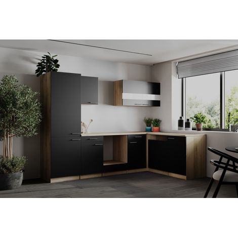 L Küche Einbau Winkelküche Leerblock Eiche Sägerau Schwarz Merle 280 cm Respekta