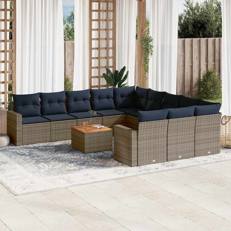 Set sofás de jardín con cojines 12 piezas ratán sintético gris vidaXL (1/5)