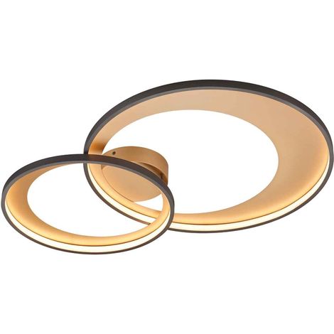GRANADA PLAFONIERA LED DOPPIO CERCHIO NERO CON RIFLETTORE ORO OPACO CON FUNZIONE REGOLAZIONE INTENSITA' CON INTERRUTTORE. incl. 1x SMD, 36W · 1x 4300lm, 3000K (1/5)
