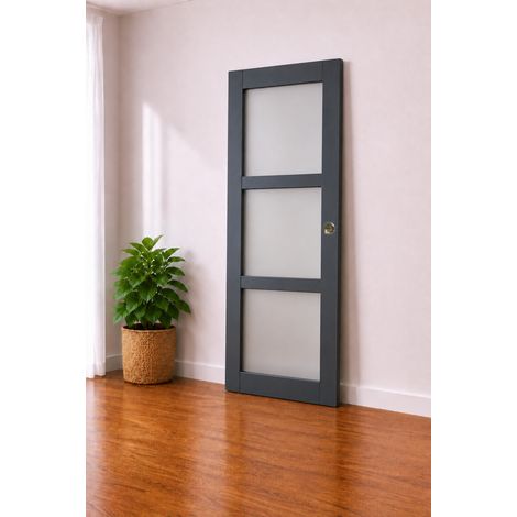Porte Coulissante Blakeria Ral7016 Vitrée H204 X L73 Et 2 Coquilles (1/3)