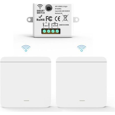 RF433 Wire Pack with 1 Receiver and 2 Wall Switches, Wireless Lighting Switches with Transmitter and Receiver Controller, 10A 240V (1/4)
