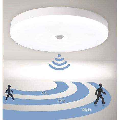 Luminaire de plafond avec détecteur de mouvement 23 cm, 120V, 1500 lumens, éclairage filaire pour couloir, entrée, buanderie, balcon, escalier, blanc froid 6000K. (1/5)