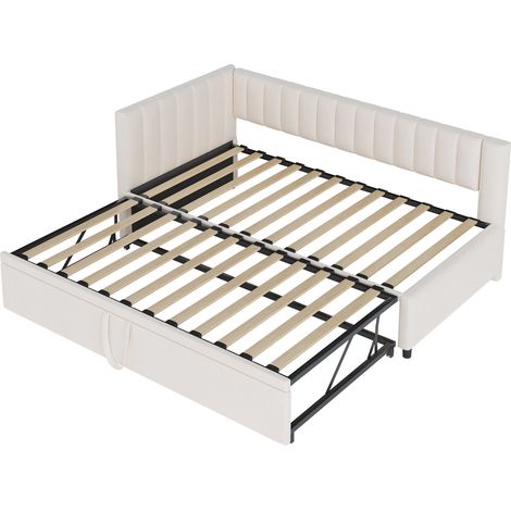 Sofá cama esquinero en L convertible con cama nido 90 x 200 cm de terciopelo beige (1/5)