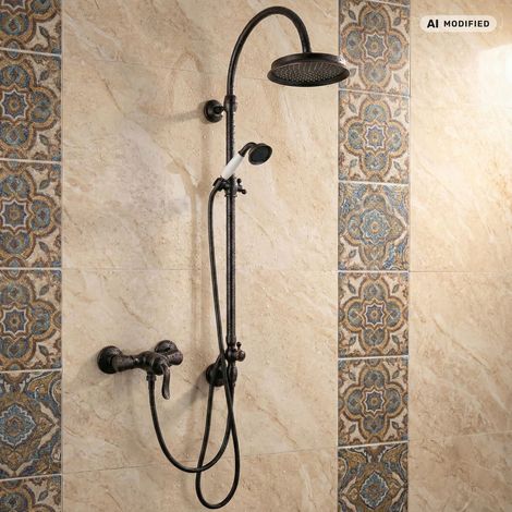 PaulGurkes Duschset Aufputz Retro Nostalgie Antik Schwarz Kupfer Regendusche (1/5)