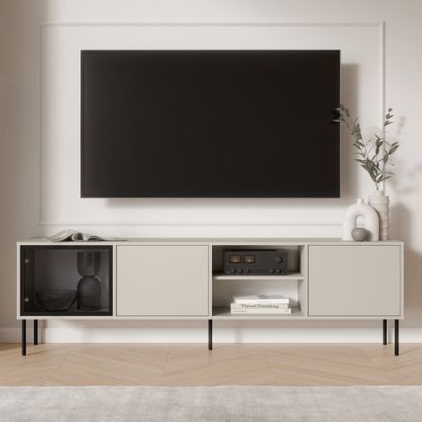 Mobile Porta tv Fiuggi, un Ripiano, 3 Ante, Anta Dettaglio Vetro, 200x40x60h cm Beige (1/4)