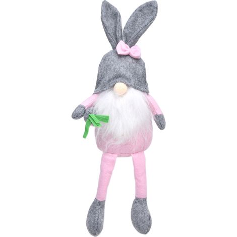 Lapin de Pâques Gnome Poupée Tissu Doux Longues Jambes Mignon Gnome Sans Visage Décoration Maison Chapeau Gris (1/5)