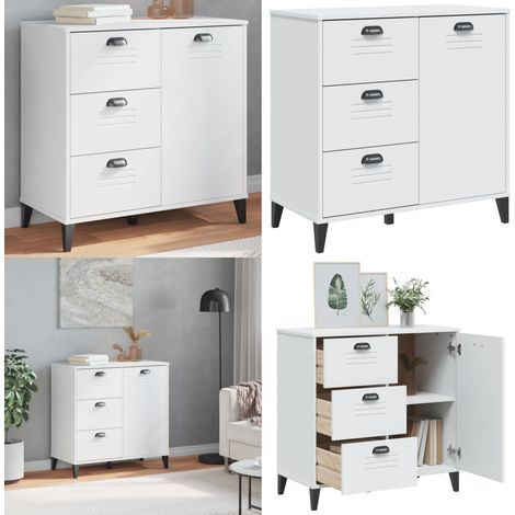 Buffet VIKEN blanc 80x40x80 cm bois d'ingénierie - Buffet Industriel - Meuble Rangement - Buffet Blanc - Commode Moderne - Armoire Entrée - Home & Living