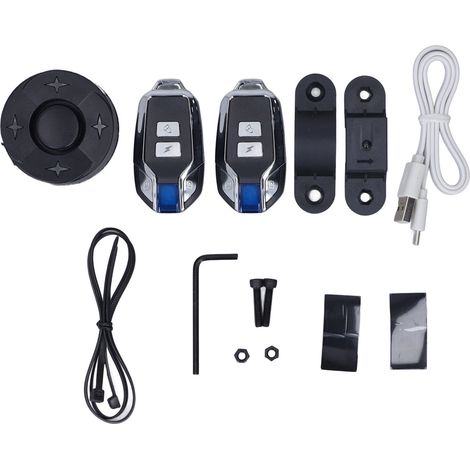 Alarme vélo avec feu arrière sans fil antivol, alarme de sécurité vélo/moto avec volume sonore élevé, système d'alarme de sécurité vélo noir à double télécommande