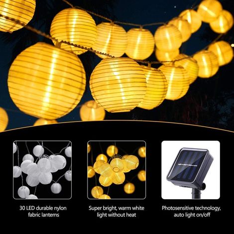 Guirlande Lumineuse Solaire Extérieure,6,5M 30 LED Lampion Exterieur Lanterne Guirlande Guinguette étanche 8 Modes Lumiere Décoration pour Jardin,Terrasse,Balcon,Patio,Fête,Blanc Chaud [Classe énergét (1/4)