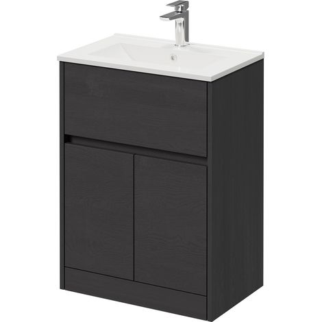 Montego Graphite Grey 600mm 1 Drawer 2 Door Vanity Unit with Angel Basin