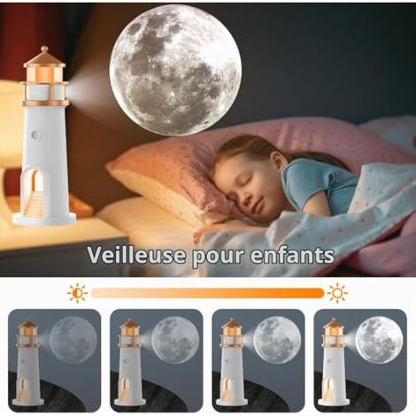 Lampe Phare Lunaire, Projecteur Veilleuse, Lampe Décorative Phare avec Télécommande, Projecteur LED Rechargeable pour Chambre, Salon, Bureau (1/4)