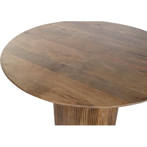 Pegane – Table à manger ronde en bois massif naturel – Diamètre 120 cm – Hauteur 76 cm – Design élégant avec pied central décoré (1/5)