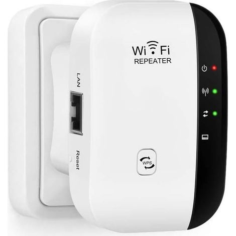 Répéteur WiFi, amplificateur de signal réseau sans fil 300 Mbps 2,4 GHz avec fonctions AP/RP et WPS, compatible avec toutes les box Internet (1/5)
