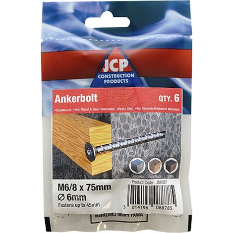 Jcp Fixings Ankerbolts Csk Head Bzp - 6/8 x 100mm - Box of 20 (1/2)