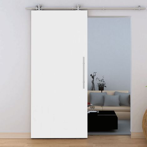 Schulte – Porte coulissante intérieure 77 x 206 cm – Porte pleine en bois aggloméré blanc – Système coulissant silencieux – Kit de montage inclus